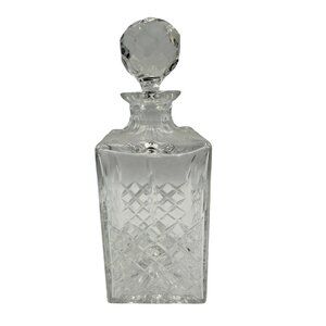 Signed Atlantis Cut Crystal Decanter Miguel With Faceted Stopper Vintage Barware